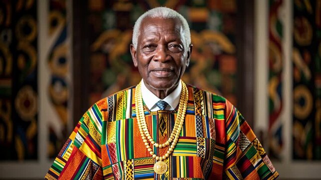Dignified African Elder in Colorful Traditional Attire.