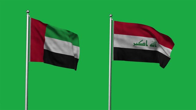 United Arab Emirates  and Iraq Waving Flags, 3D Illustration