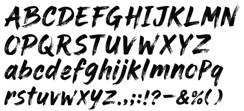 Handwritten brush alphabet lowercase and uppercase letters with brush font style.