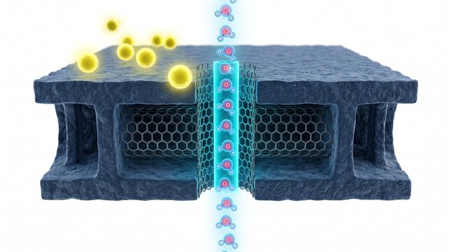 3D Microscopic Diagram of Water Molecules Passing Through a Carbon Nanotube