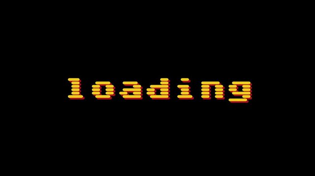 Retro 8-bit loading screen animation with pixelated text on a dark background, evoking nostalgia for classic video games