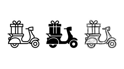 Naklejka premium Delivery Scooter with Gift Box in Different Styles Vector Set
