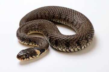Fototapeta premium Coiled brown snake on white background