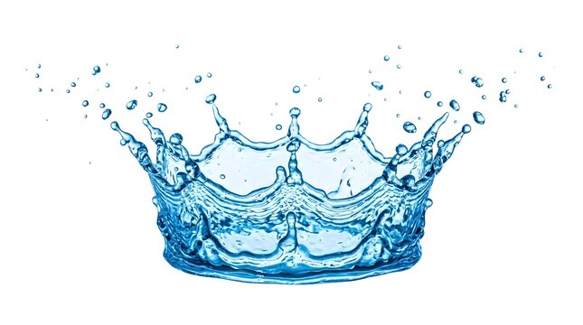 Blue water splash shaped like a crown isolated on a white background
