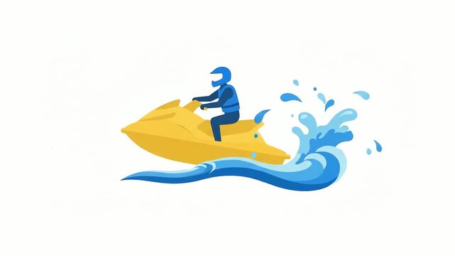 Jet ski rider speeding across blue ocean waves in a bright summer day showcasing extreme watersports action and outdoor recreational activities.
