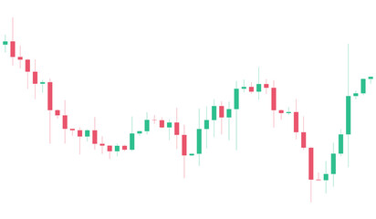 Obraz premium Financial candlestick chart illustrating a volatile market with a downward trend followed by a slight recovery, isolated on transparent background, perfect for business presentations.