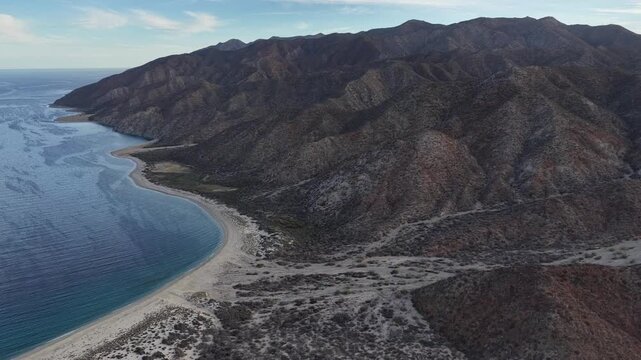 Aerial view of the rugged coastline of Isla Cerralvo in Baja California Sur.