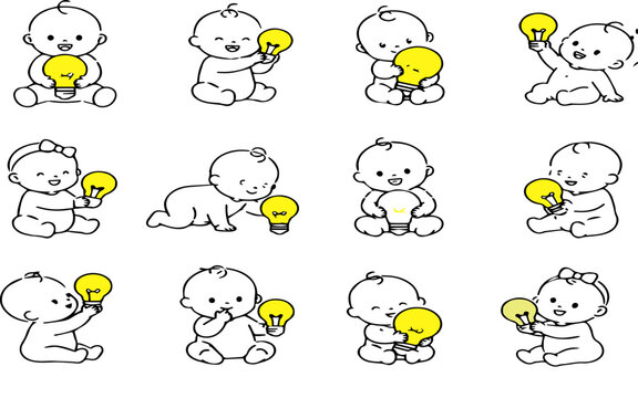 Art & Illustration baby playing with light bolb