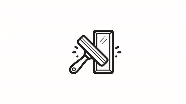 Cleaning services logo, household product packaging, and window washing tutorial graphics in minimalistic black and white.