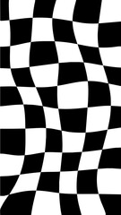 Obraz premium Groovy wavy black and white checkerboard seamless pattern with distorted liquid effect