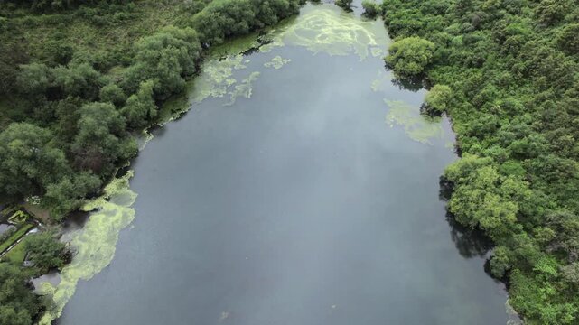 4K drone aerial view of Yala Provincial Park in Jujuy, Argentina. Misty mountain lakes surrounded by lush Yungas forests and dense green vegetation in a spectacular Andean landscape.