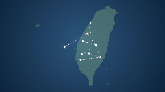 Taiwan Map Showing Data Signal Transfer Lines Between Locations