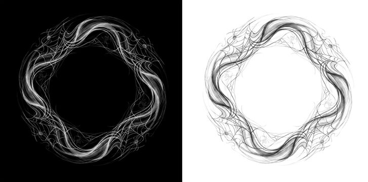 Spooky Halloween watercolor smoke wreath frame with cobwebs and spiders, eerie mystical foggy circle border element isolated on transparent background for gothic party invitations and festive PNG art.