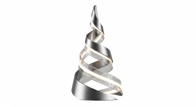 Modern Metallic Spiral Christmas Tree on White.