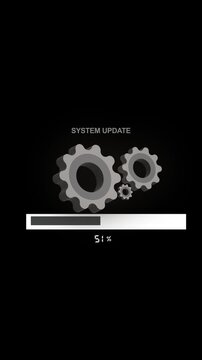 System update progress bar animation tracks rotating percentage cogwheels Update progress bar interface features clean technology system logs Progress bar animation is neat