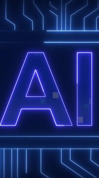 Artificial intelligence logo animation displays glowing neon AI text Intelligence logo circuit board graphics highlight modern machine learning Logo loop is neat
