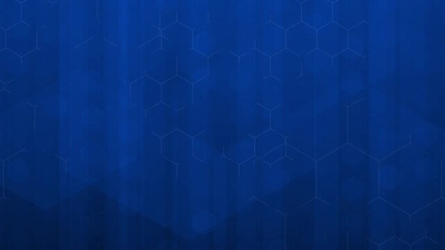 Loopable background animation of blue geometric hexagons and grid ,sleek digital atmosphere for modern tech presentations