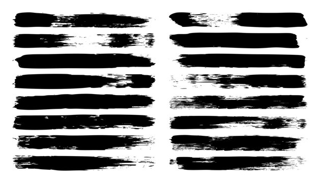 Long grunge brush strokes, lines, ink smudges, hand-drawn scribble shapes. Handmade sketchy marks, stains, charcoal streaks. Paint textures, dry brush effect. Marker underline. Vector illustration