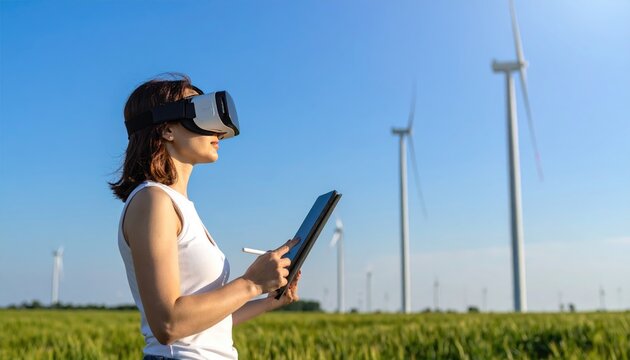 Side View Woman Using VR Headset Digital Space