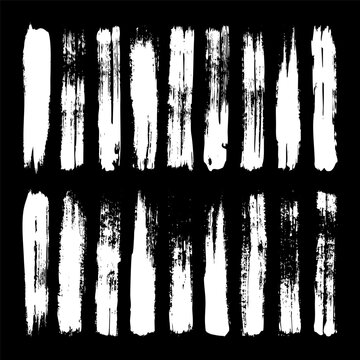 Long grunge brush strokes, lines, ink smudges, hand-drawn scribble shapes. Handmade sketchy marks, stains, charcoal streaks. Paint textures, dry brush effect. Marker underline. Vector illustration