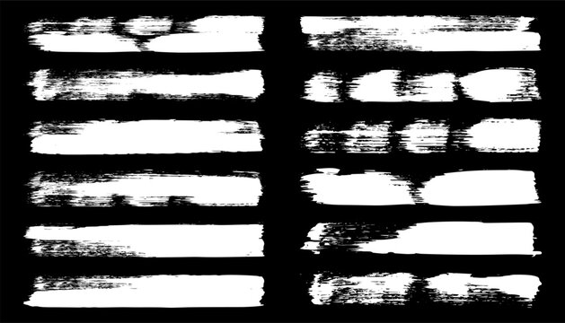 Long grunge brush strokes, lines, ink smudges, hand-drawn scribble shapes. Handmade sketchy marks, stains, charcoal streaks. Paint textures, dry brush effect. Marker underline. Vector illustration