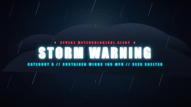 Severe Weather Storm Warning Digital Graphic Display with Rain and Lightning Animation