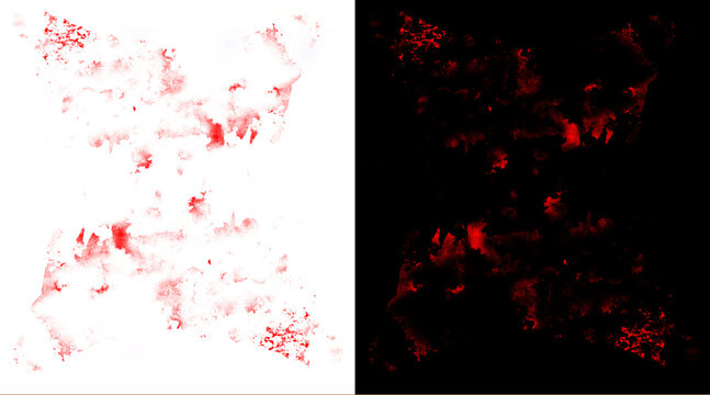 Grungy red blood splatter textures, horror aesthetic paint splashes on white and black backgrounds, macabre crimson stains for graphic design