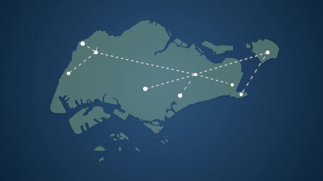 Singapore Network Map with Straight Lines Connecting Locations for Signal Transfer