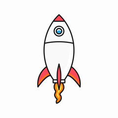 Flat vector illustration of a white and red rocket ship © indra