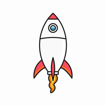 Flat vector illustration of a white and red rocket ship