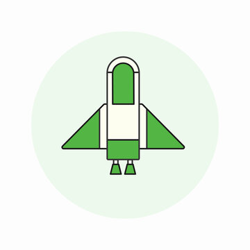 Green spaceship rocket icon flat design