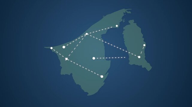 Brunei Map with Connected Straight Lines Representing Global Signal Transmission