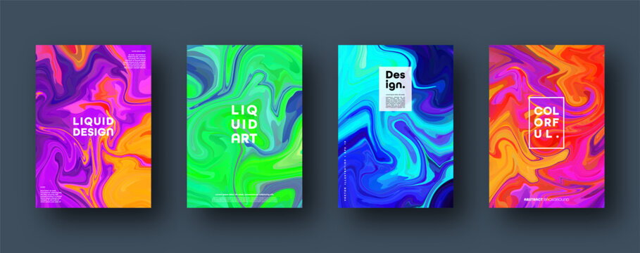 Colorful modern abstract backgrounds with neon red, green, blue, purple, yellow and pink gradient. Dynamic color flow poster, banner. Vector illustration.