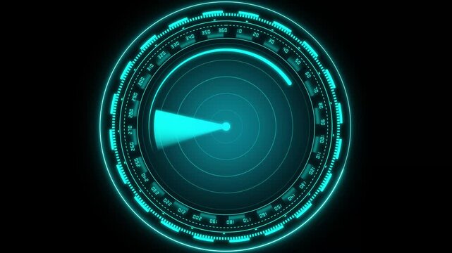 Futuristic neon radar screen animation sweeps an active beam. Concentric target marks guide this neon radar screen. Cyber monitoring runs on the neon radar screen.