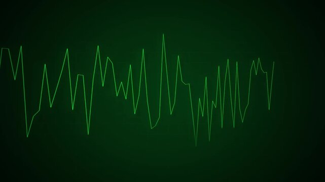 Green heartbeat waveform animation pulses over dark medical grid space. Vital patient cardiogram data traces the heartbeat waveform. Hospital telemetry monitors the heartbeat waveform.