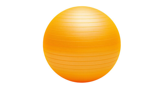 Bright orange inflatable exercise yoga ball with horizontal textured lines