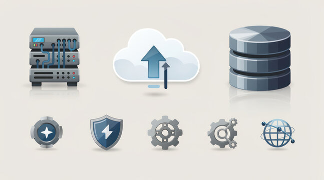 Cloud computing and database server icon set for network technology