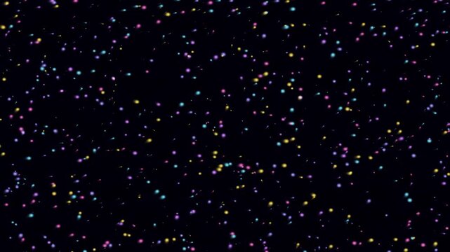Glowing colorful glowing abstract particles and comets drifting against a dark background motion graphic loop