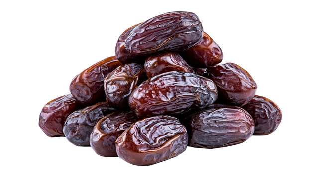Heap of sweet dried brown date fruits with wrinkled skin texture