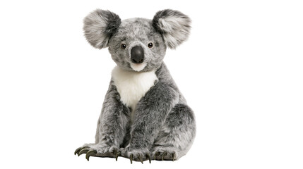 Fluffy grey koala plush toy with white chest and realistic fur texture © Lubos