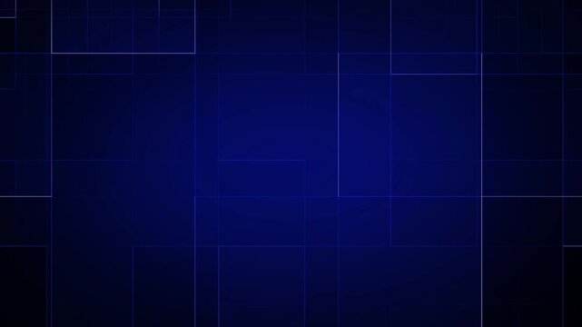 Dark blue grid pattern animation glows with faint white gradient rays. Futuristic digital matrix perspective shapes this blue grid pattern. Abstract cyber space visuals move across the grid pattern.