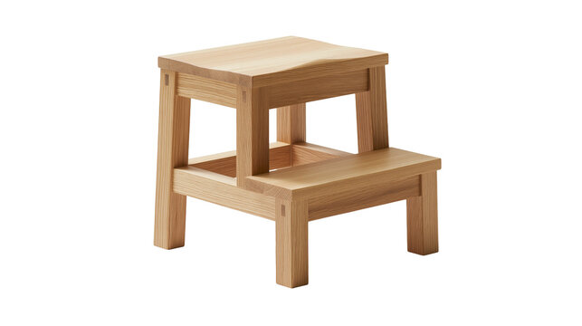 Light natural oak wood two-step stool with sturdy joinery construction