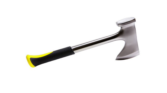 Steel roofing hatchet with black and yellow rubberized grip handle