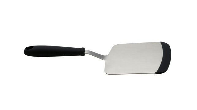 Stainless steel kitchen spatula with black ergonomic handle