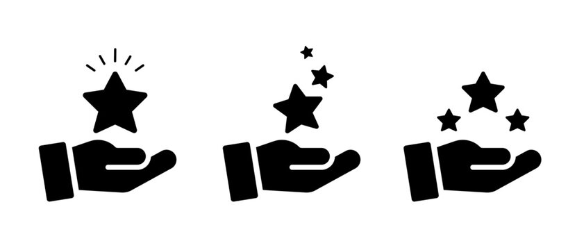 手と星の評価や成功を表すシルエットアイコンセット