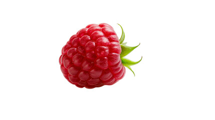 Single ripe red raspberry fruit with green leaves © Lubos