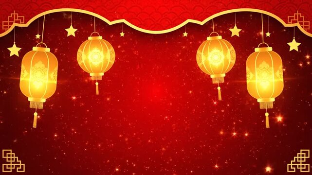 Golden lanterns on red background for Chinese New Year
