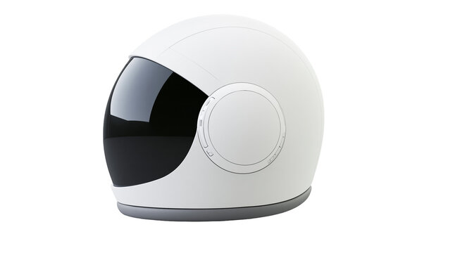 Minimalist white motorcycle helmet with a smooth curved shell and black visor
