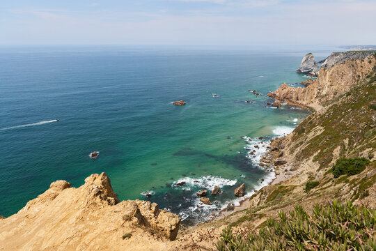 Dramatic rugged coastline cliffs at Cabo da Roca Portugal