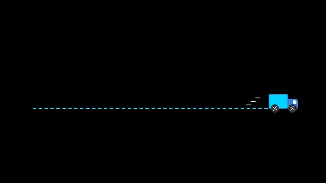 Minimalist blue pixel art animations of gear character and truck on black background.